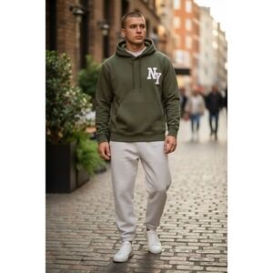 Mode of One Mens Long Sleeve Oversized NY Hoodie in Wild Ivy Size M